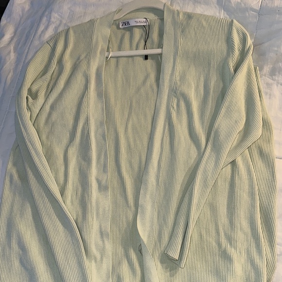 Long Ribbed Mint Cardigan - Picture 2 of 5